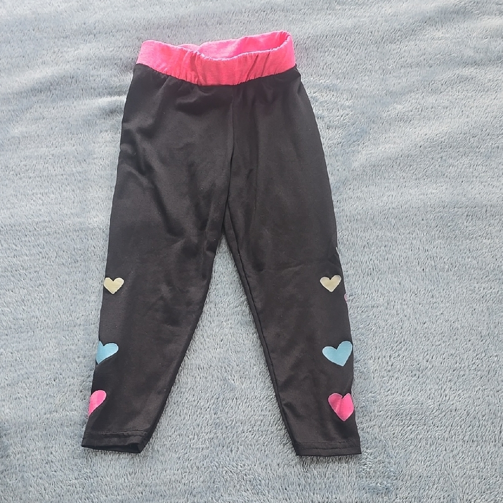 Kids Heart Patterned Black Leggings